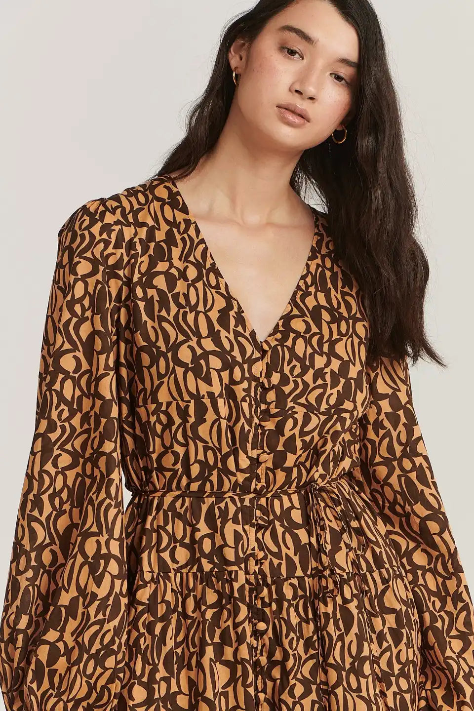 Eyler Chocolate Abstract Long Sleeve Maxi Dress - Elegant Boho Flowy Dress for Women, Perfect for Parties, Weddings & Date Nights
