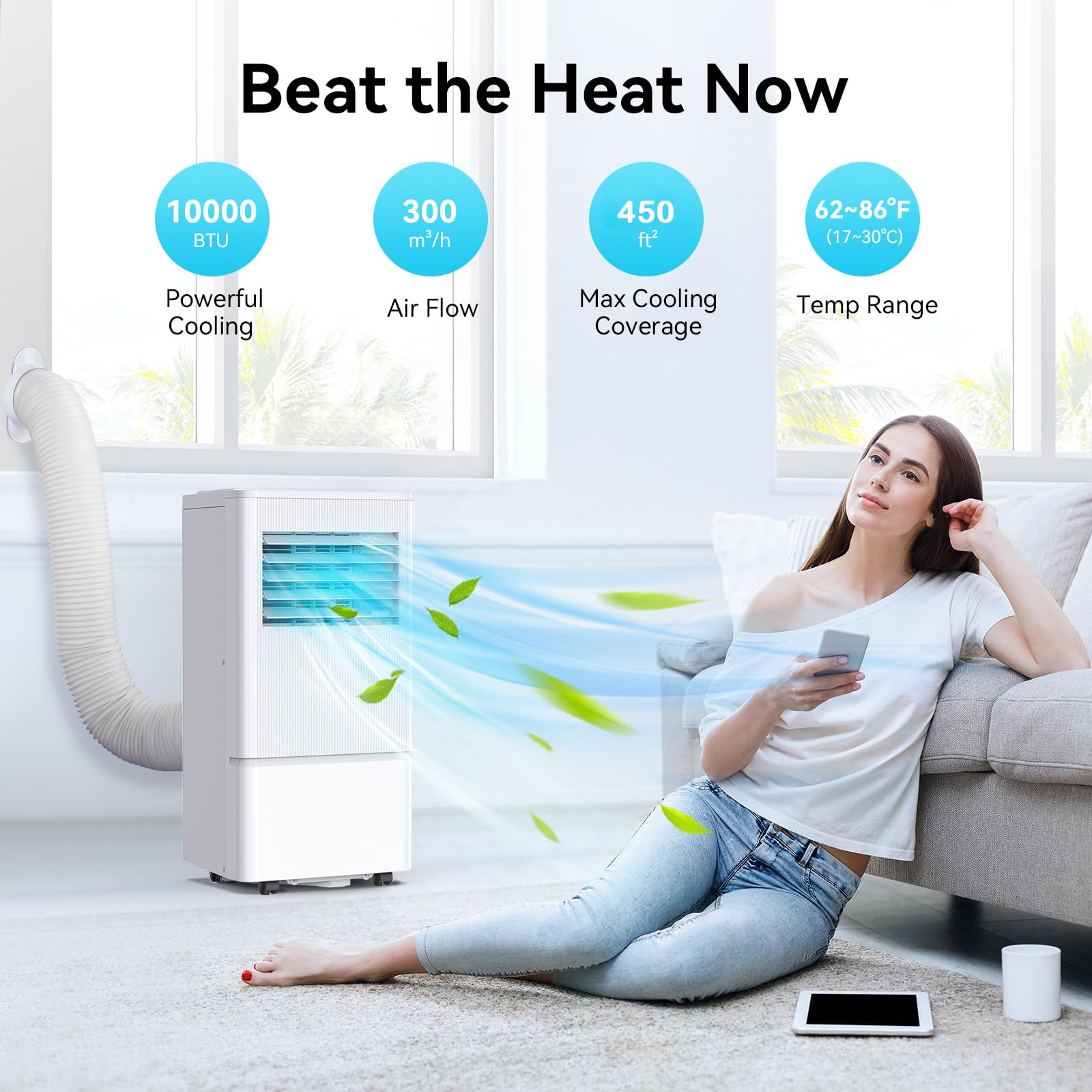 Air Choice 10000 BTU Portable Air Conditioner for Rooms Up to 450 Sq.Ft - 3-in-1 Cooling Unit with Remote, 24H Timer & Window Kit - Perfect for Bedrooms, Offices & Small Spaces