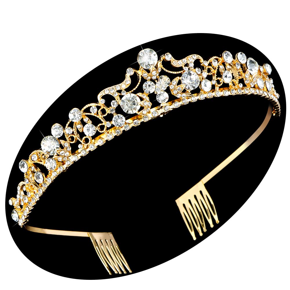 TOBATOBA Gold Wedding Tiaras for Bride - Rhinestone Princess Crowns for Women, Bridal Tiara, Small Tiara for Quinceanera, Birthday, Pageant & Halloween Costume Accessories | Perfect for Weddings, Parties & Special Occasions