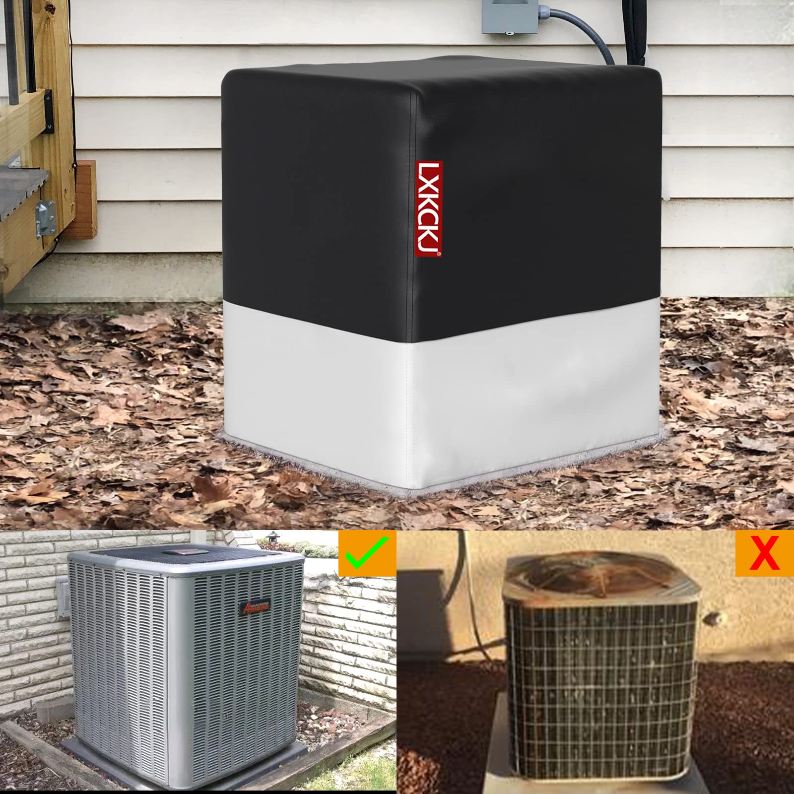 LXKCKJ 420D Waterproof Outdoor Air Conditioner Cover - Heavy Duty AC Protection for Window & HVAC Units (24''x24''x30'', Black & Silver) - Winter AC Cover for Condenser & Heat Pump - Perfect for Home, Office & Seasonal Storage