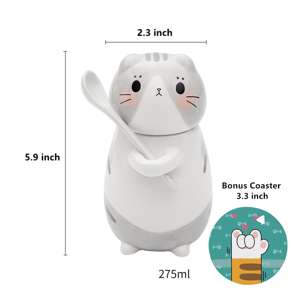 Floette Cute Cat Ceramic Coffee Mug - 12oz Novelty Cat Lover Gift for Home, Office & Tea Time - Perfect for Cat Owners & Coffee Enthusiasts (A08)