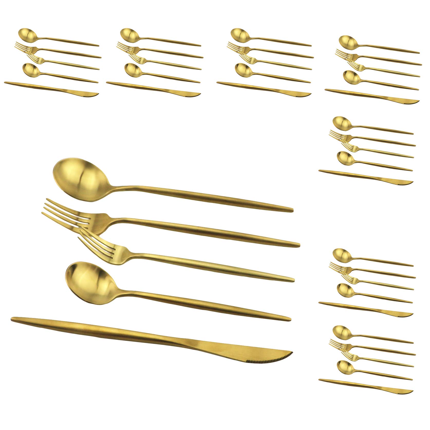 Premium 40-Piece Matte Gold Flatware Set - 18/10 Stainless Steel Cutlery for 8 People (Forks, Spoons, Knives) - Elegant Dinnerware for Home, Camping & Travel - Durable Tableware for Restaurants & Outdoor Adventures