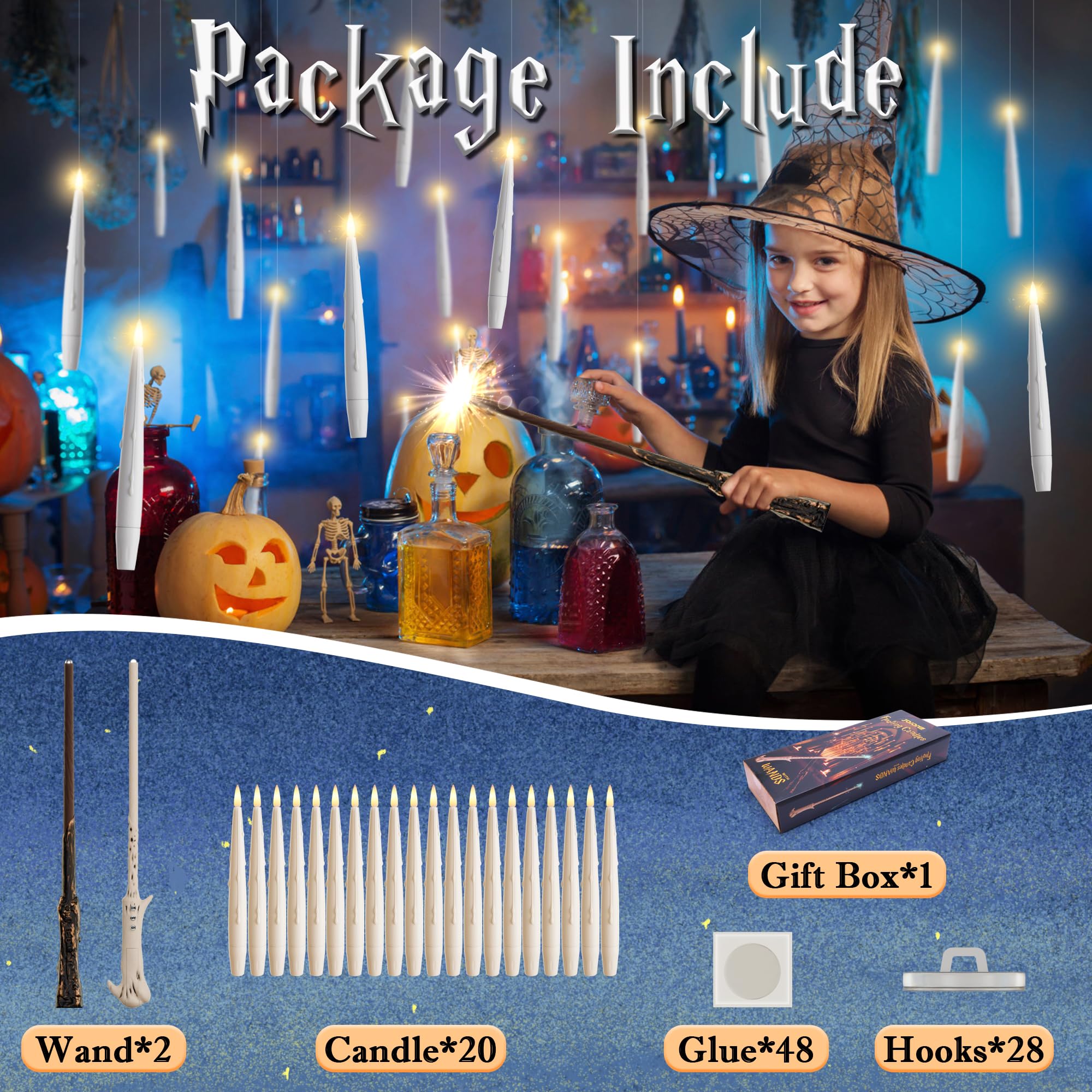 20 Pack Battery Operated Floating Candles with Wand Remote - Flameless Magic Hanging Taper Candles for Christmas, Halloween, Weddings & Home Decor (Ivory) - Perfect for Centerpieces, Fireplace Displays & Party Lighting