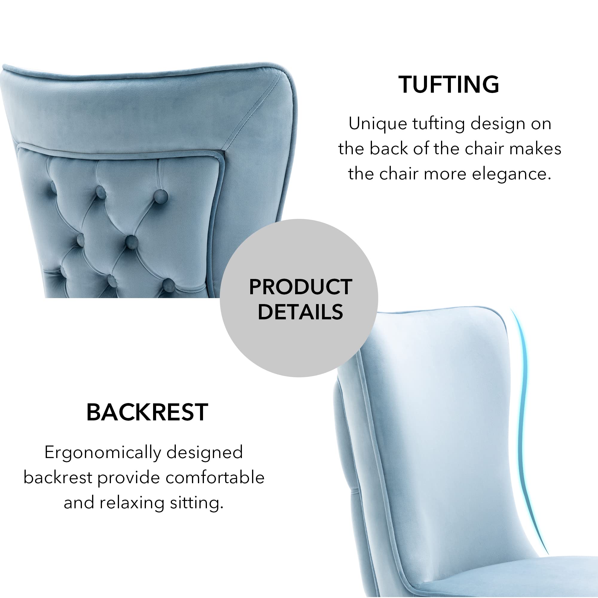 Luxury Velvet Dining Chairs Set of 2 - Elegant Blue Upholstered Accent Chairs with Stainless Steel Legs for Dining Room & Living Room - Comfortable Modern Home Decor for Entertaining & Family Gatherings