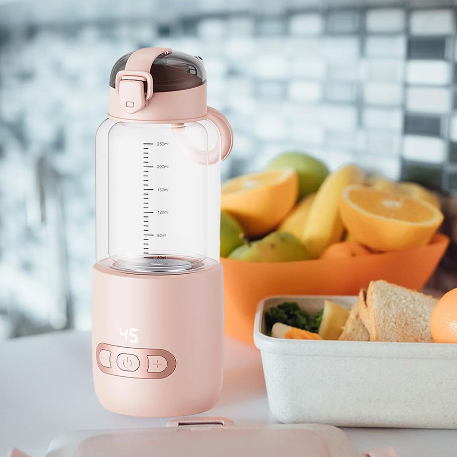 Portable USB Rechargeable Baby Bottle Warmer - 250ml Fast Heating Glass Milk Warmer for Travel, Camping & Car Use - Pink (Ideal for On-the-Go Parents & Outdoor Adventures)