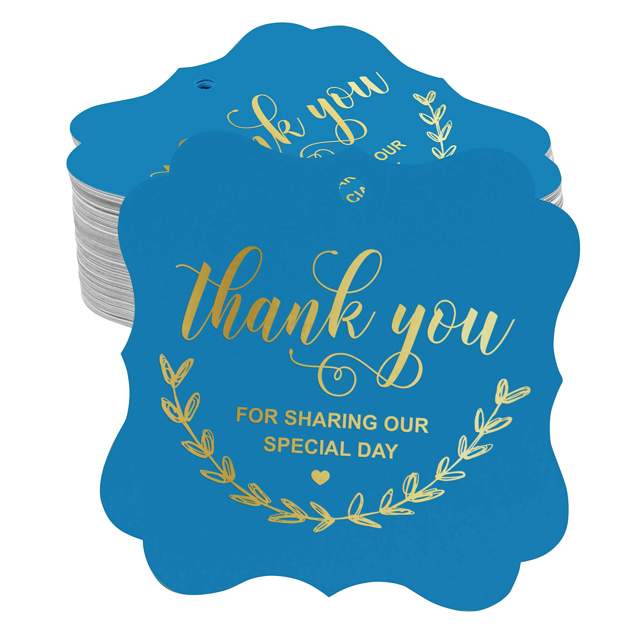 50PCS Real Gold Foil Bracket-Shaped Thank You Tags for Wedding, Bridal Shower, Baby Shower, Birthday & Retirement Favors - Elegant Gift Tag for Party Decorations & Special Events