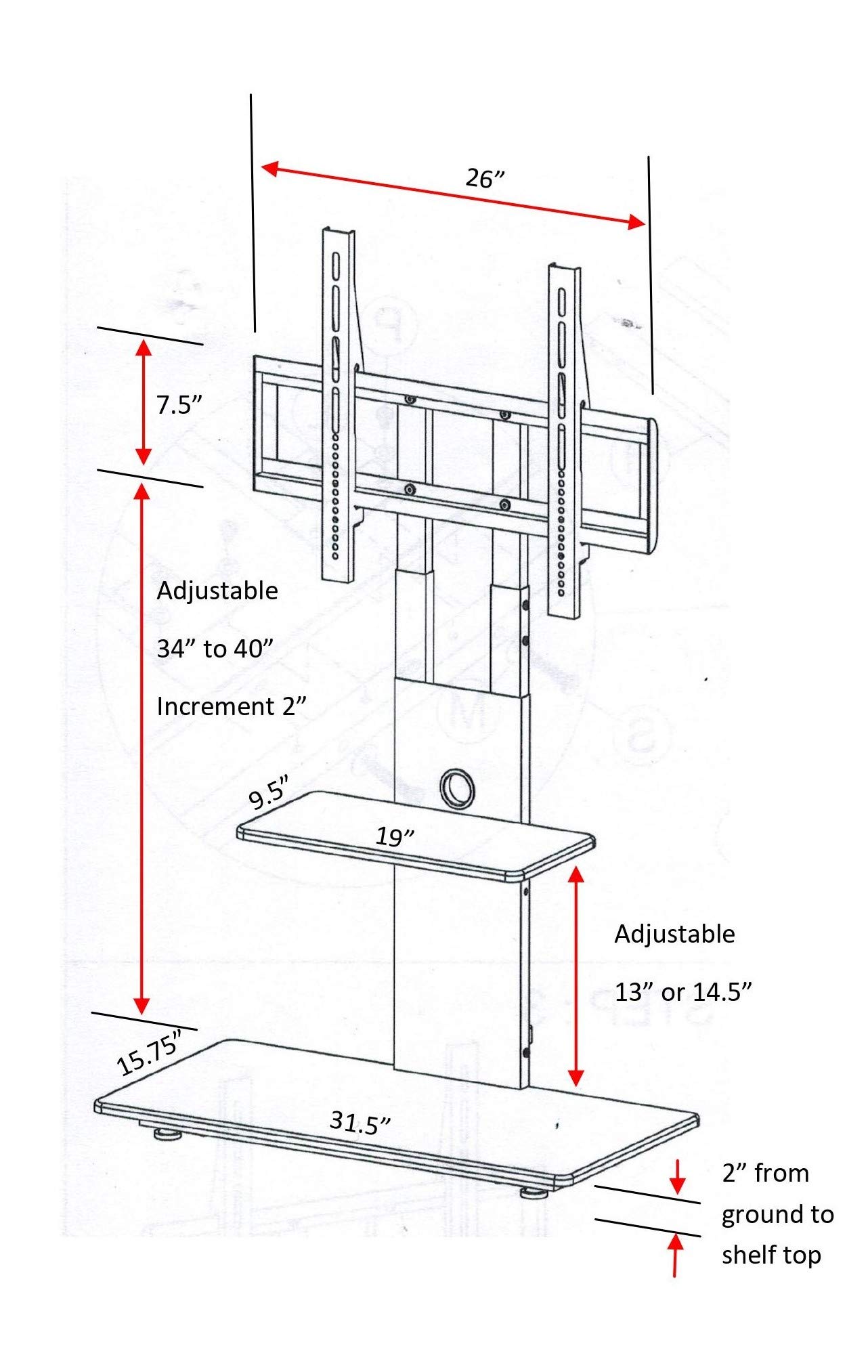 Proman Products Modern TV Stand with Adjustable Mount & 2 Shelves - Pure White TV Console for Living Room, Bedroom & Home Theater Setup