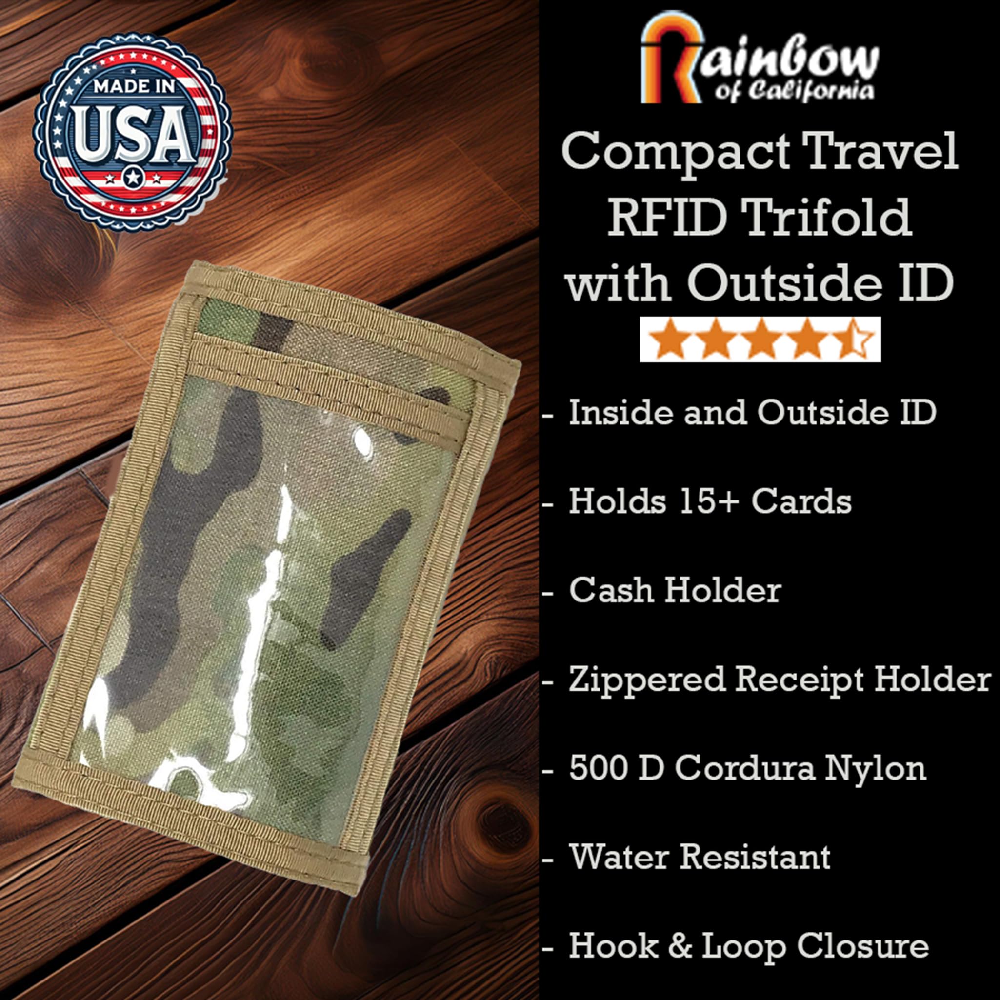 RFID Blocking Camouflage Trifold ID Wallet - Multi-Cam Pattern for Secure Credit Card & Passport Protection - Perfect for Travel, Military, and Outdoor Adventures