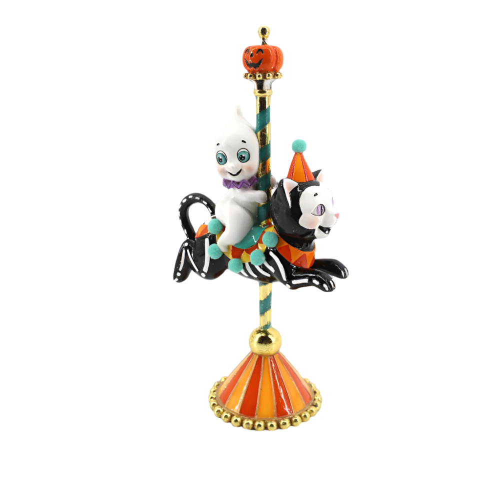11 Ghost on Cat Carousel Halloween Decor - Spooky Cat-Themed Carousel Ornament by December Diamonds - Perfect for Halloween Party Decorations, Home Decor & Gift Giving