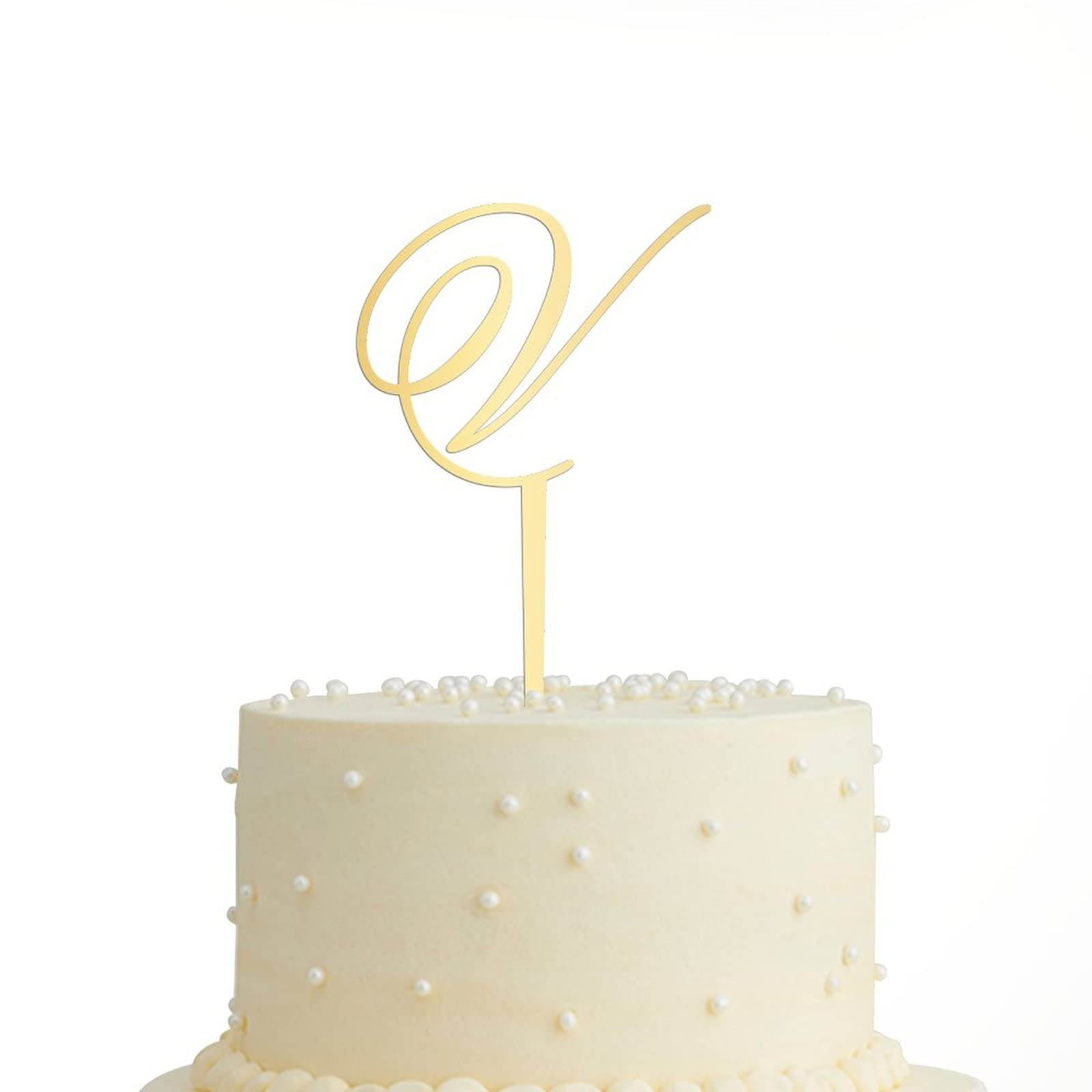 Gold Acrylic Monogram Cake Topper - Letter V Wedding Cake Decor for Anniversary, Birthday Party Supplies | Rustic Elegant Cake Topper for Wedding, Anniversary, Birthday Celebrations