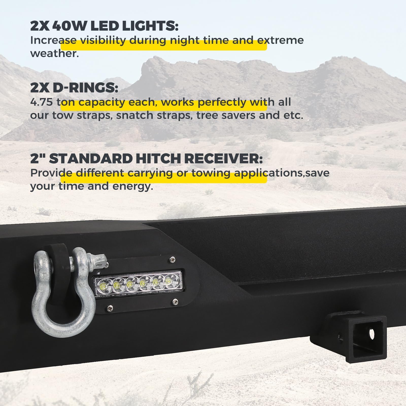 KUAFU Rear Bumper with LED Lights & 2