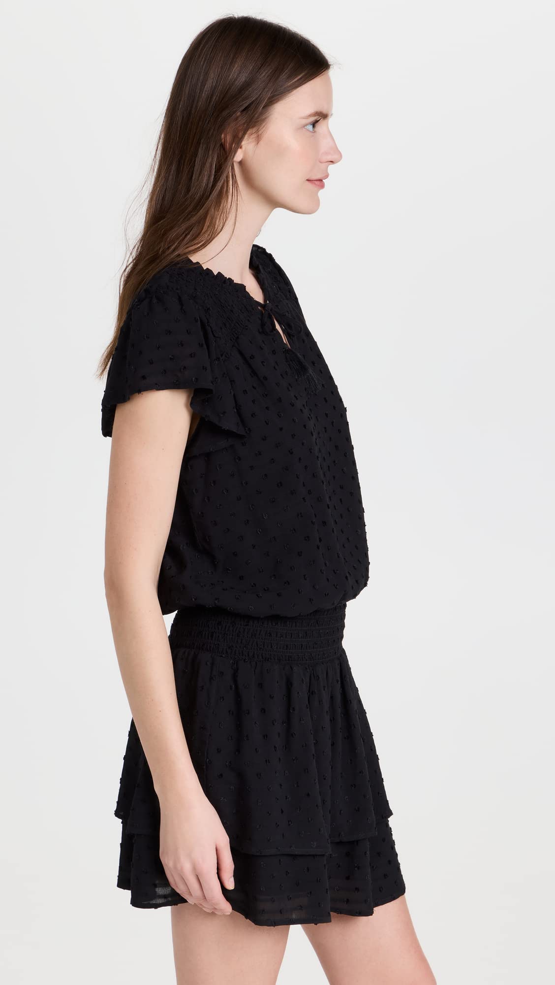 PAIGE Women's Cristina Dress - Flowy Midi Dress with V-Neck & Puff Sleeves | Perfect for Summer, Weddings & Date Nights