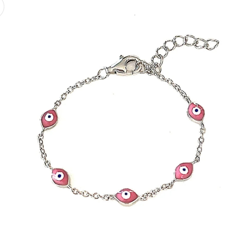 Pink Evil Eye Bracelet for Kids - Protection Charm Jewelry for Girls, Trendy Adjustable Wristband for School, Travel & Gifts