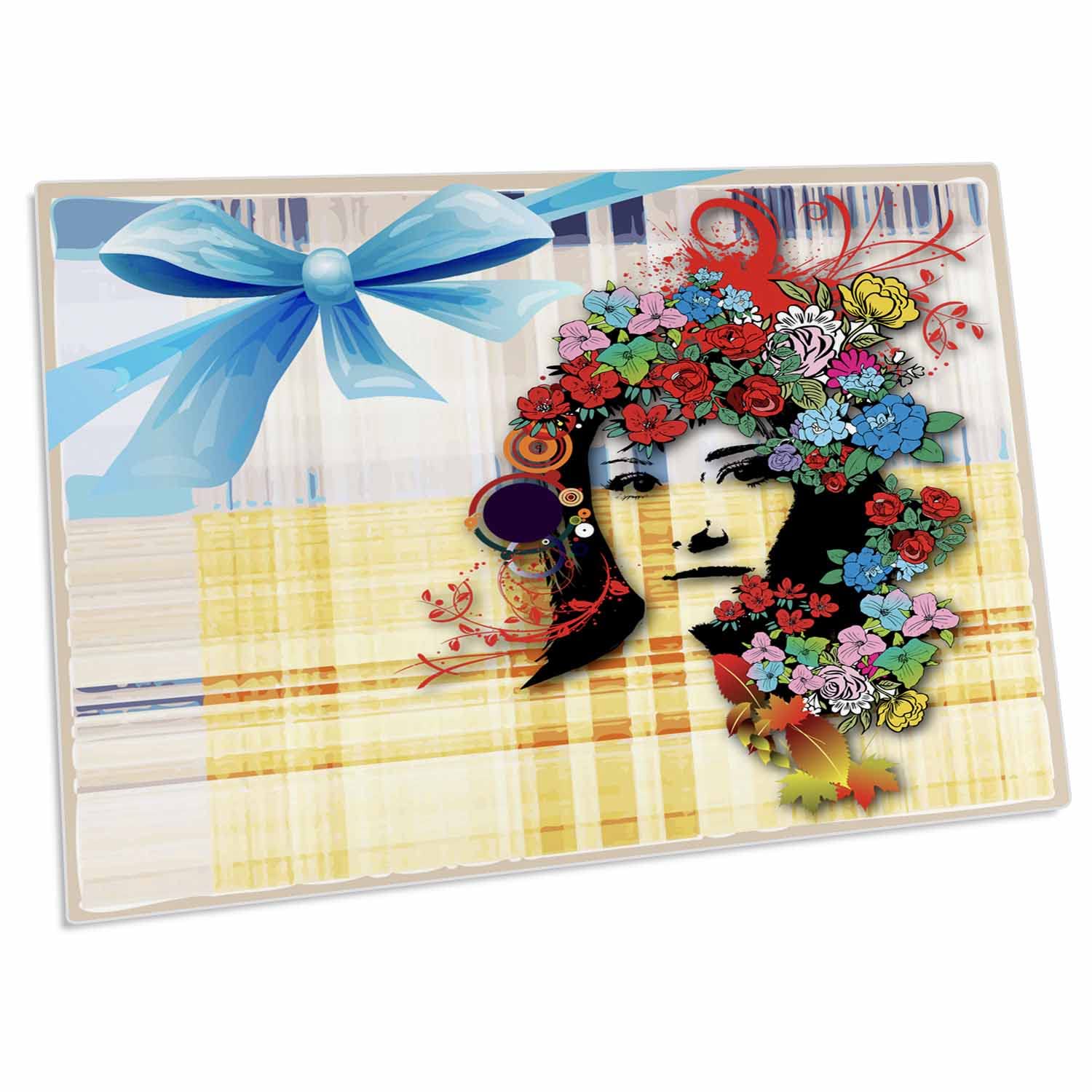 3D Rose Floral Desk Pad Place Mats - Girl with Flowers in Her Hair Design (Set of 4) for Dining Table, Office Desk, or Kitchen Countertop Decoration