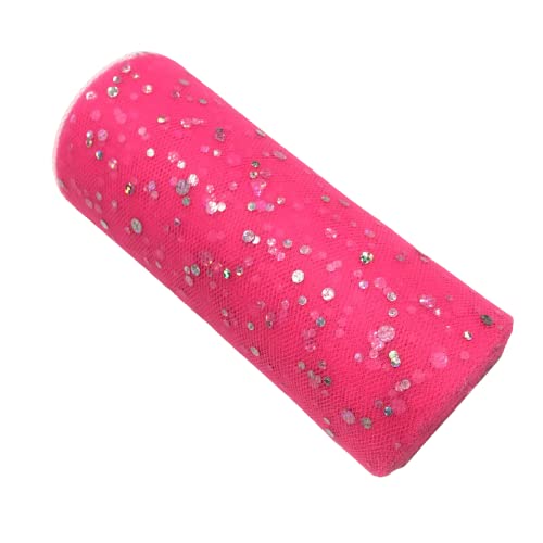2 Rolls 25 Yards Glitter Sequin Tulle Fabric - 6 Inch Wide Tulle Roll for DIY Tutu Skirts, Baby Girl Dresses, Wedding Decor & Table Centerpieces (Pink Rose) - Perfect for Party Decorations, Bridal Showers & Craft Projects