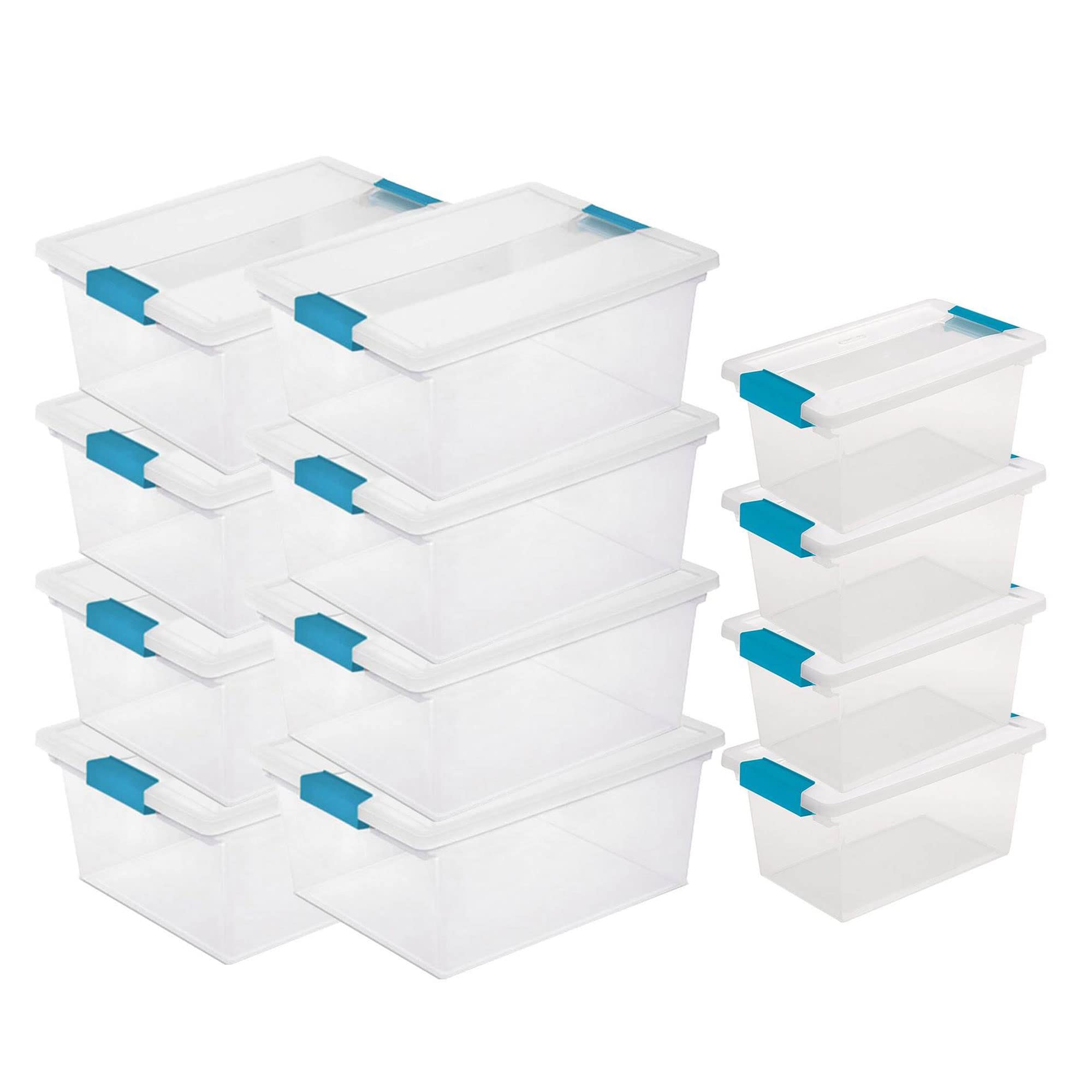 Sterilite Deep Clip Storage Box Container with Lid - Clear Plastic Organizer Bins (8 Pack) & Medium Clip Box Set (4 Pack) for Home, Office, Craft Room Organization - Perfect for Closet, Pantry, Toy & Craft Supply Storage