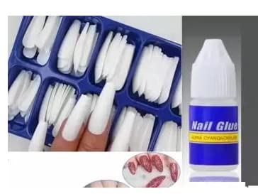 100pcs White Wiffy Nails with Free Nail Glue - False Nails for Acrylic & Gel Manicures - Perfect for Parties, Weddings & Special Occasions
