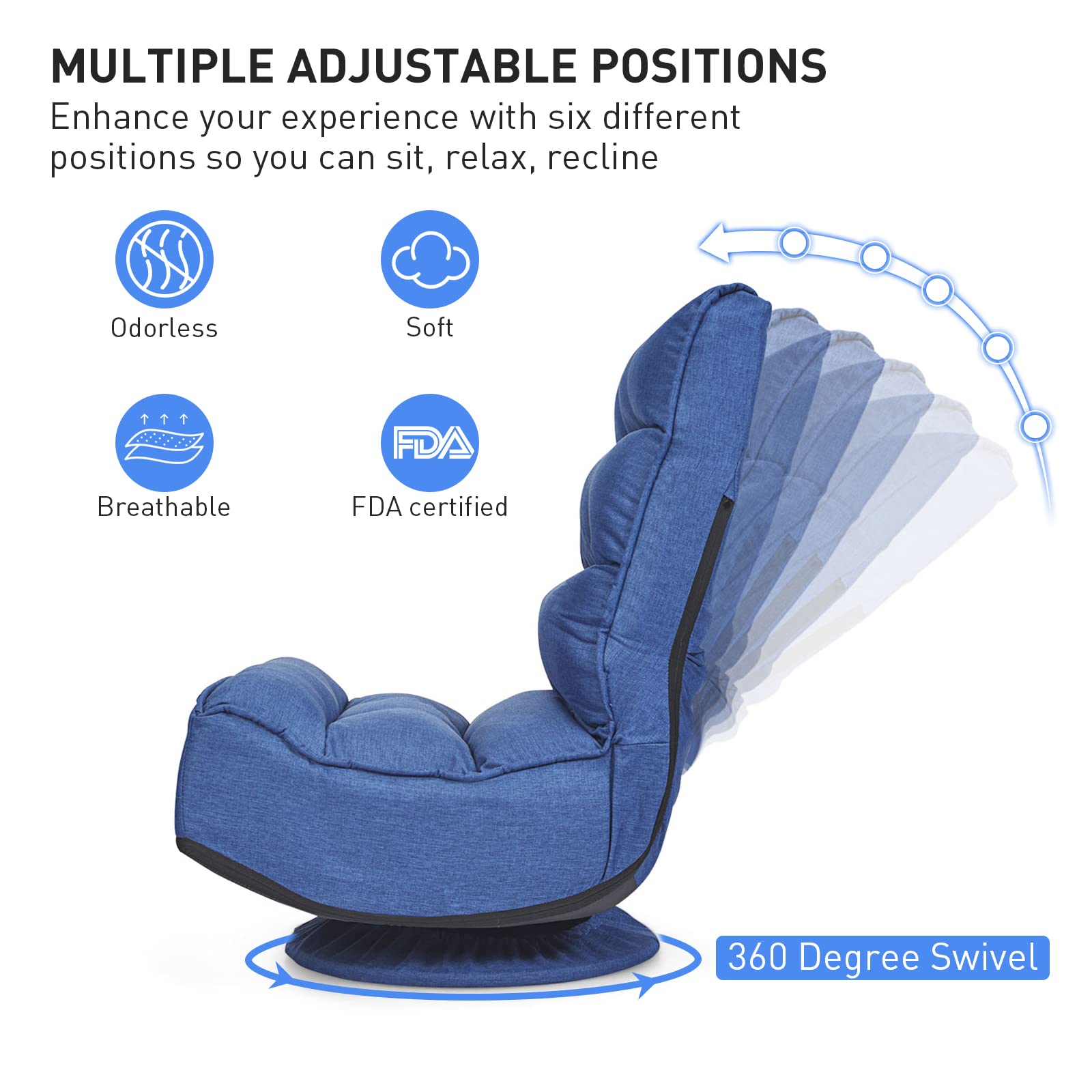 ErgoMaster Reclining Folding Floor Gaming Chair - 360° Swivel & 5 Adjustable Positions with Tufted Cushions for Home Office, Living Room, Bedroom - Perfect for Gaming, Working, Reading & Relaxing (Blue)