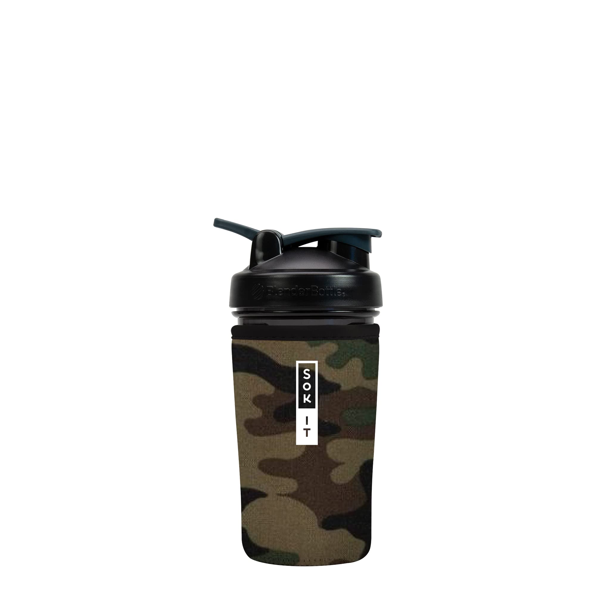 Insulated Neoprene Protein Shaker Bottle Cover - Sok It Botl Sleeve for 24oz Blenders (Green Camo) | Gym, Workout & Travel Accessory