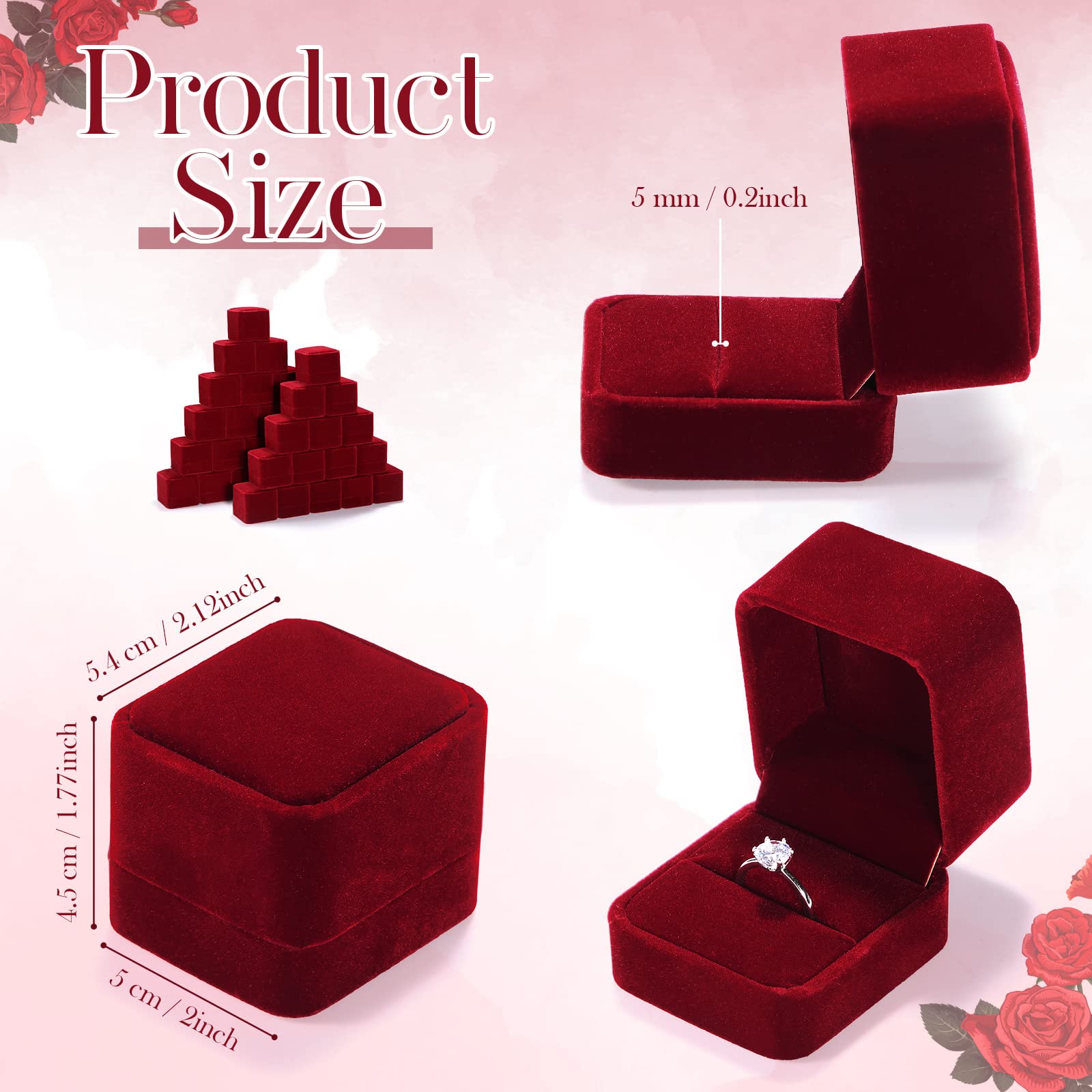BBTO 36-Piece Velvet Ring Box Set - Premium Wedding & Engagement Ring Gift Boxes for Proposals, Jewelry Display Cases - Perfect for Anniversaries, Birthdays & Special Occasions (Red) - Elegant Ring Storage & Presentation Solution for Bridal Shops, Jewelers & Romantic Events