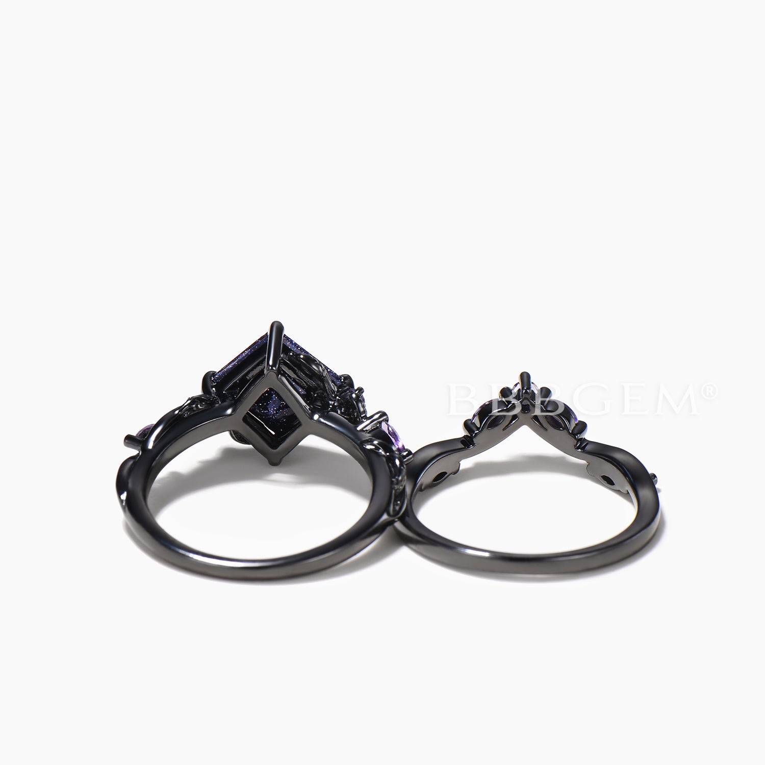 Princess Cut Blue Sandstone & Amethyst Twisted Ring Set – Nature Inspired Bridal Jewelry for Engagement, Wedding & Anniversary Gifts