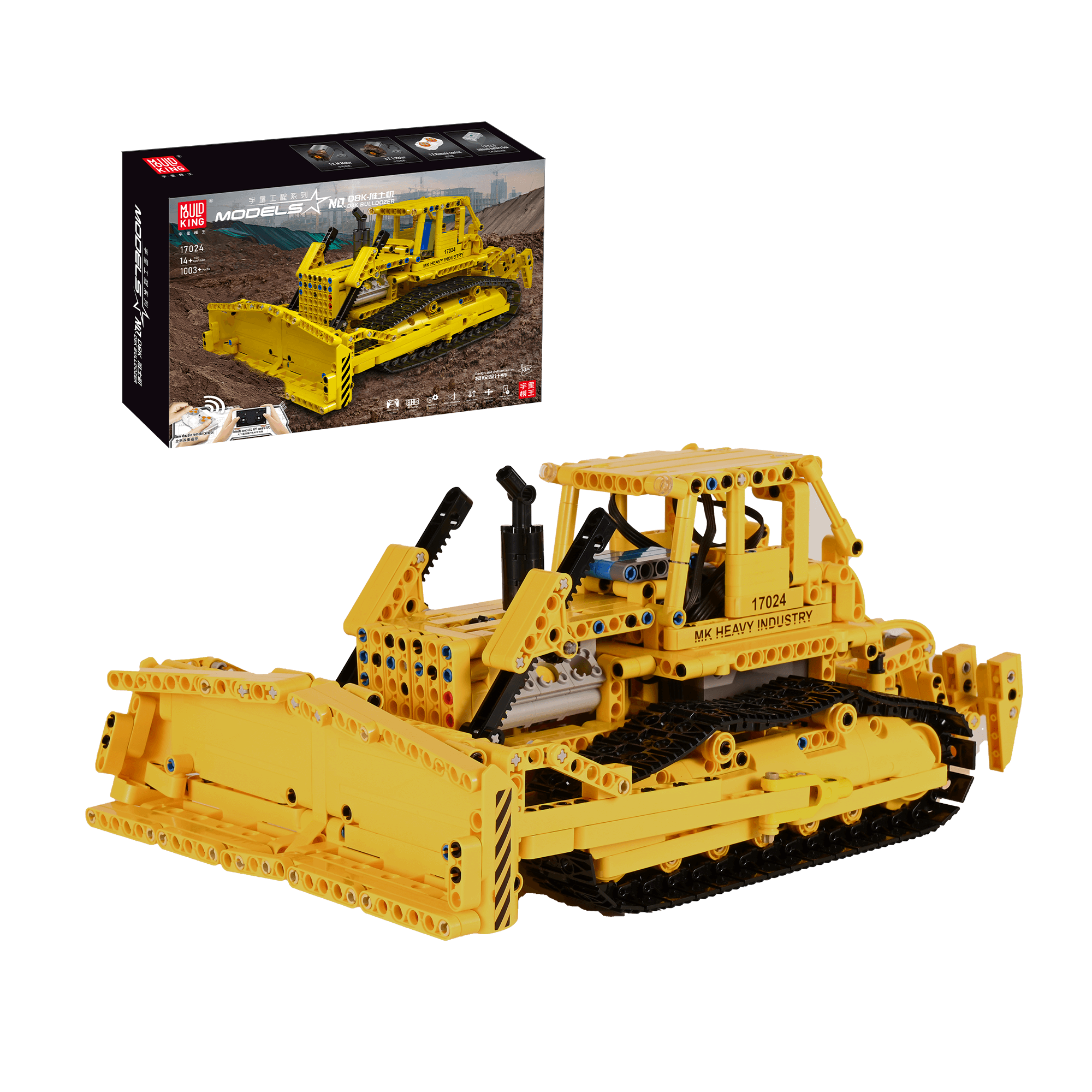 MOULD KING 17024 D8K Bulldozer Remote Control Building Blocks Set - 1,003 Pieces STEM Construction Toy for Kids & Adults | DIY Engineering Project, Birthday Gift, Collectible Model for Display & Play