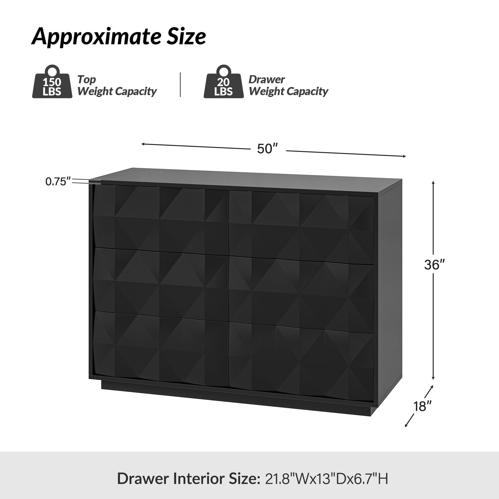 Modern 6-Drawer Dresser with Geometric Design - 50