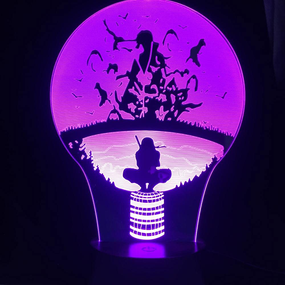 3D Illusion LED Night Light Lamp - Uchiha Itachi Anime Projector with 7 Color Changing Modes, Touch Control for Bedroom, Kids Room Decor & Gift Idea | Perfect for Anime Fans, Gaming Room Lighting and Themed Home Decor