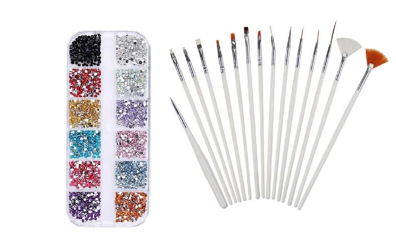 Angelie Glitter Rhinestones Professional Nail Brush Set - Salon Quality Nail Art Tools for Women & Girls | Perfect for Home Manicures, Nail Salons & Professional Nail Artists
