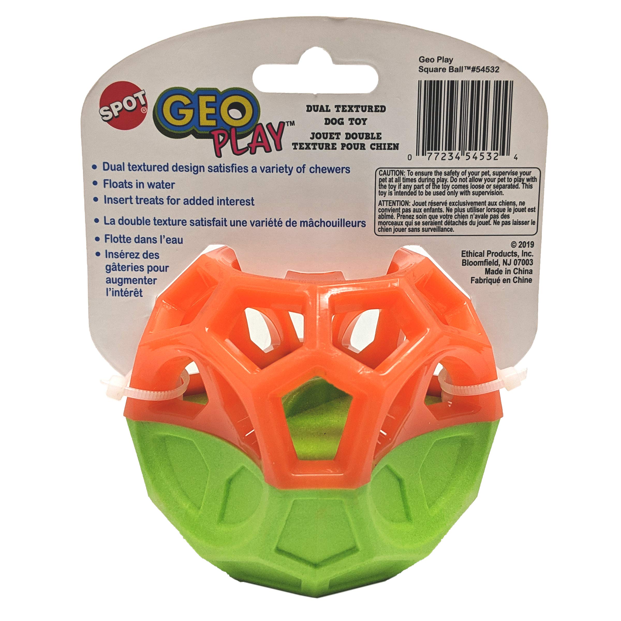 Durable Dual-Texture Dog Toy - SPOT Geo Play Cube with Squeaker & Treat Dispenser for Interactive Play - Floating Rubber & Foam Chew Toy (3.5 Inch) - Perfect for Fetch, Water Play & Training | Great for Puppies & Small Dogs - Indoor/Outdoor Fun, Backyard Play & Pool Time | Ideal for Interactive Play, Training Rewards, Water Fetch Games & Chewing Relief