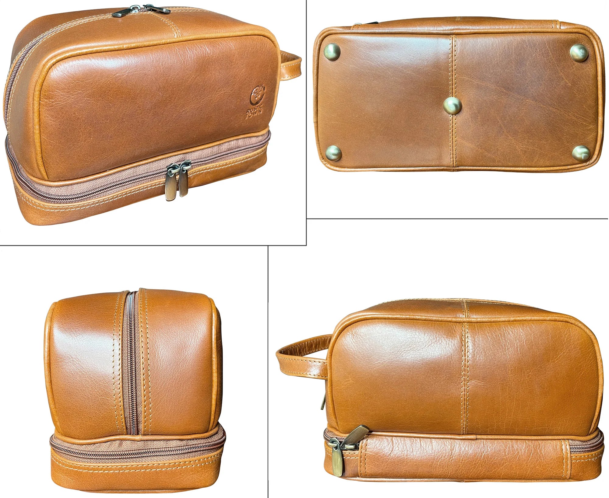 Premium Leather Travel Makeup Bag for Women - Waterproof Cosmetic Organizer Toiletry Pouch (Cognac Brown) - Perfect for Vacation, Business Trips & Gym Essentials