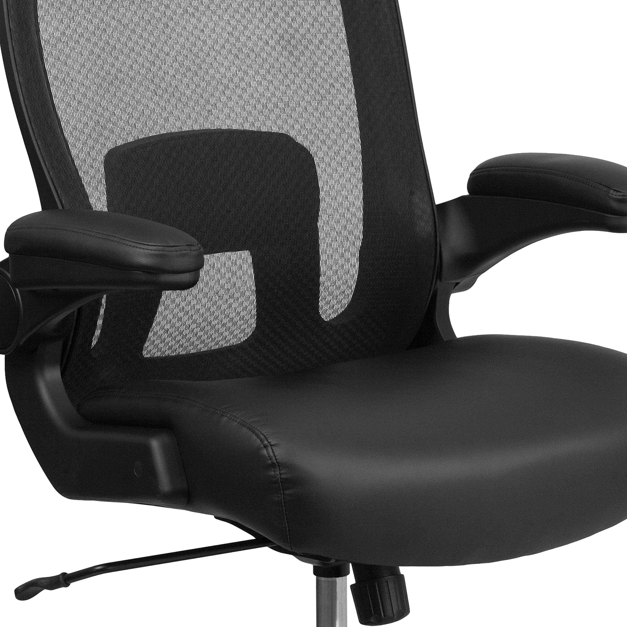 500 lb. Capacity Big & Tall Black Mesh & LeatherSoft Ergonomic Office Chair with Lumbar Support - Heavy Duty Executive Chair for Home & Office Workspaces