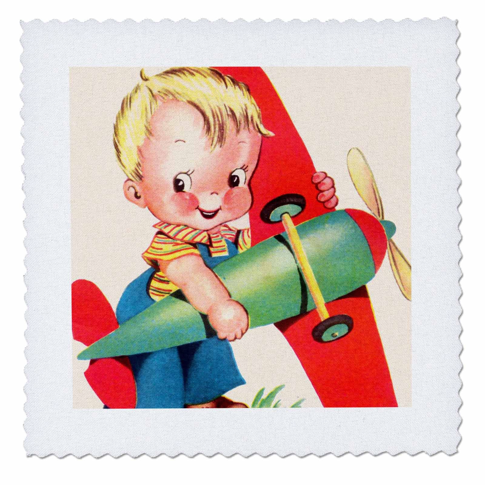 3dRose qs_172527_1 10x10 Inch Playing with Toy Airplane Quilt Square - Perfect for DIY Quilting, Baby Blankets, and Home Decor Projects