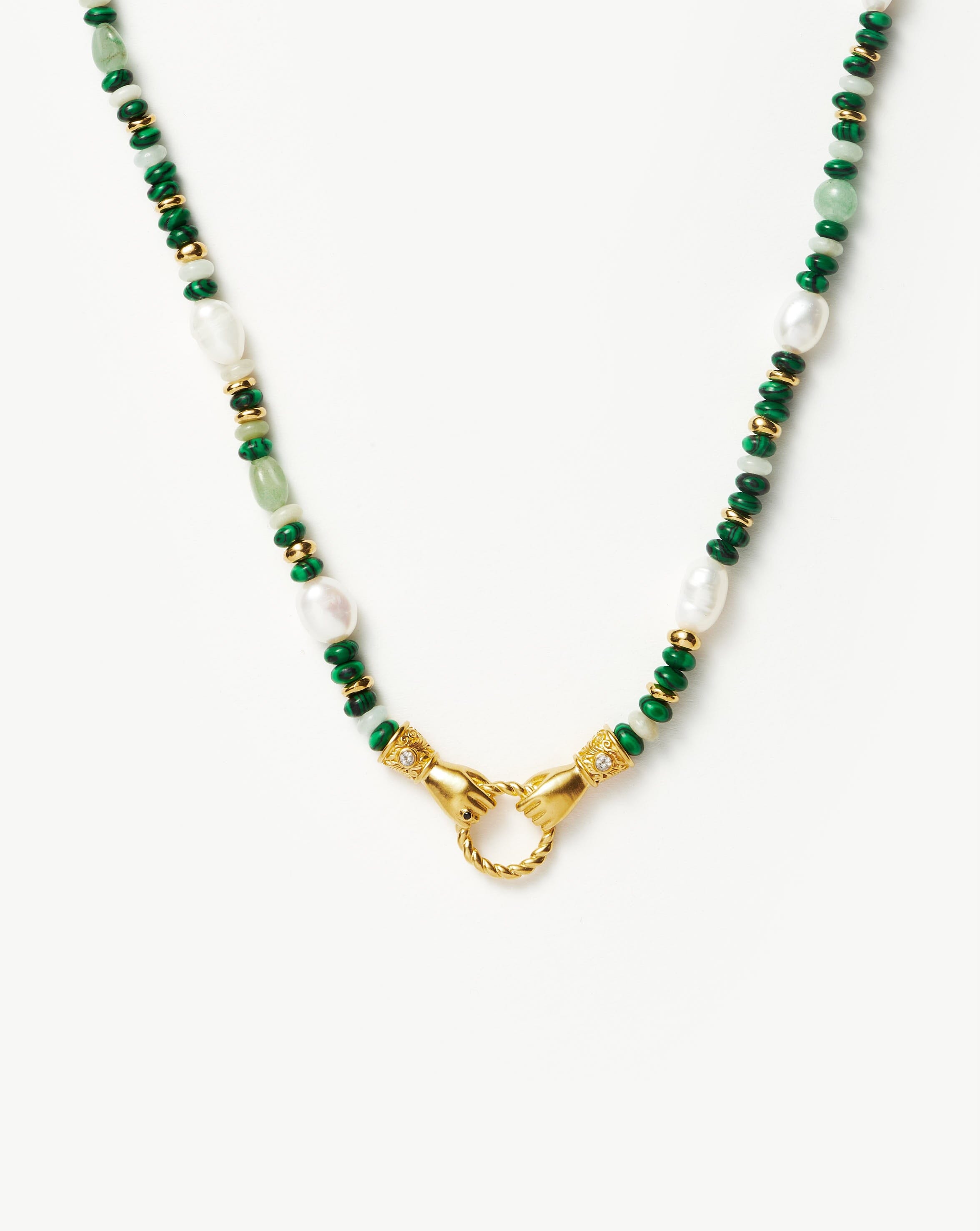 Harris Reed In Good Hands Beaded Gemstone Necklace - 18k Gold Plated Multi Green Gemstone & Pearl Statement Jewelry for Women | Perfect for Weddings, Parties & Special Occasions
