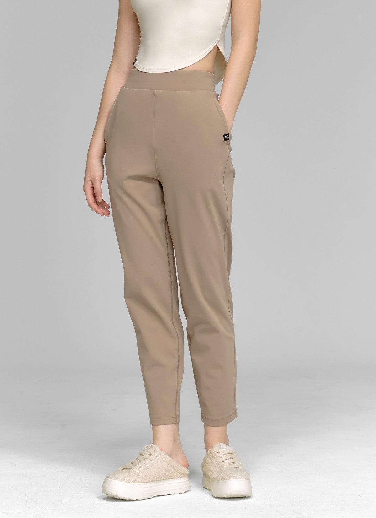 Soft Peach Cotton Slim Pants for Women - Comfortable Stretchy Trousers for Office, Travel & Casual Wear