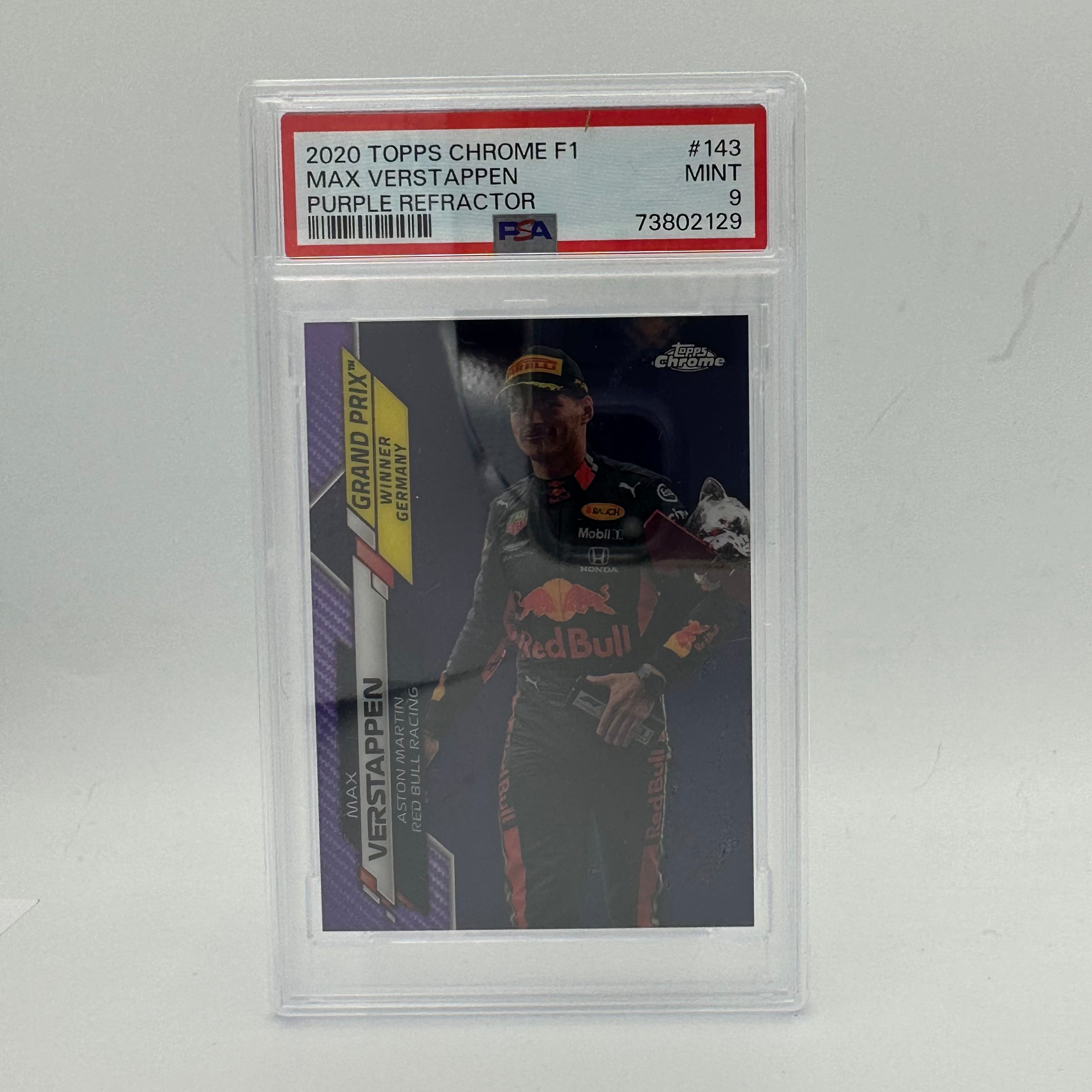PSA 9 Graded 43/399 MAX VERSTAPPEN #143 Purple Refractor Baseball Card - Rare Collectible for Sports Memorabilia Fans & Card Investors