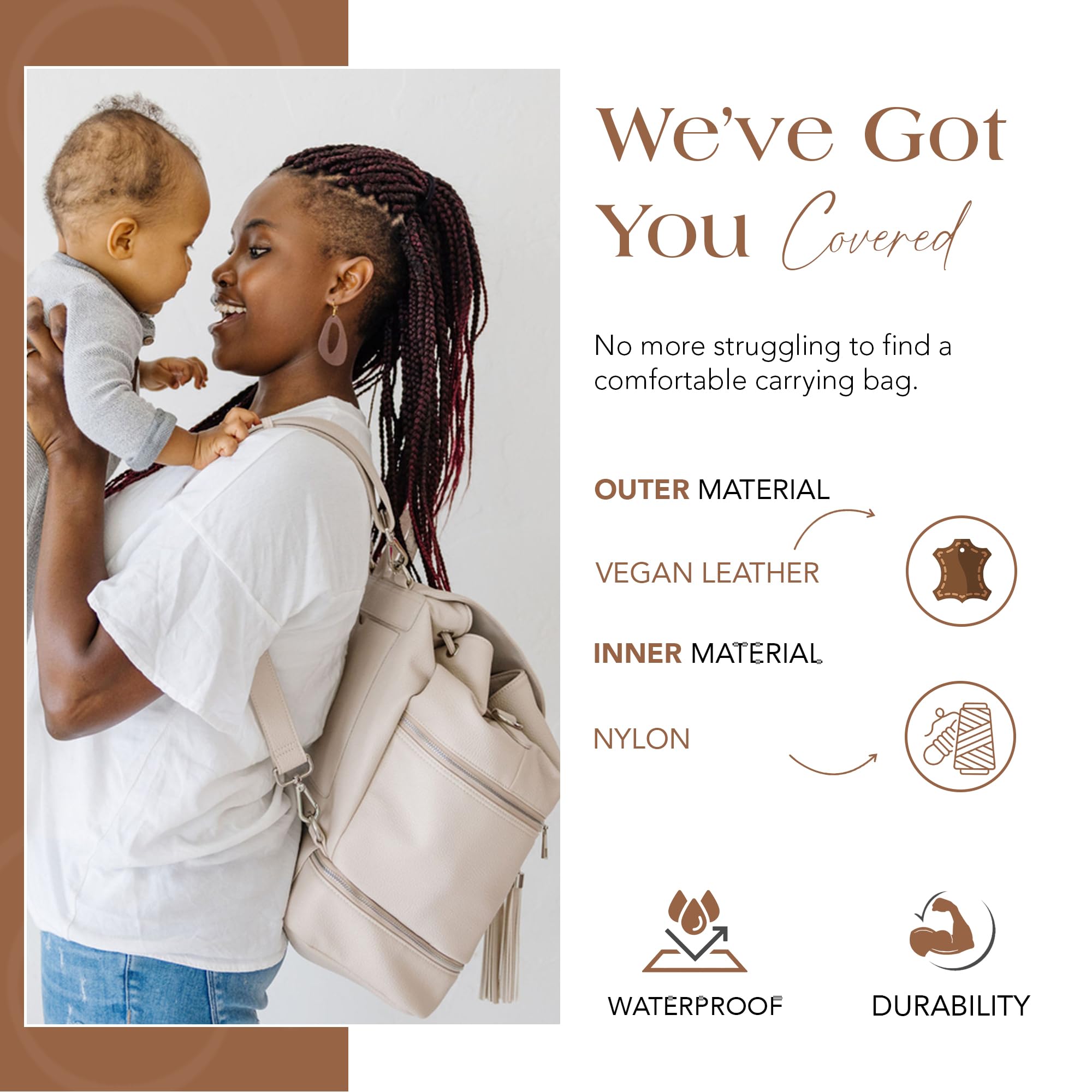 Citi Collective Journey Pearl Vegan Leather Diaper Bag Backpack - Stylish Multifunctional Travel Baby Bag with Changing Pad, Stroller Straps & Insulated Bottle Pockets | Perfect for Moms On-The-Go, Air Travel & Daily Outings with Baby