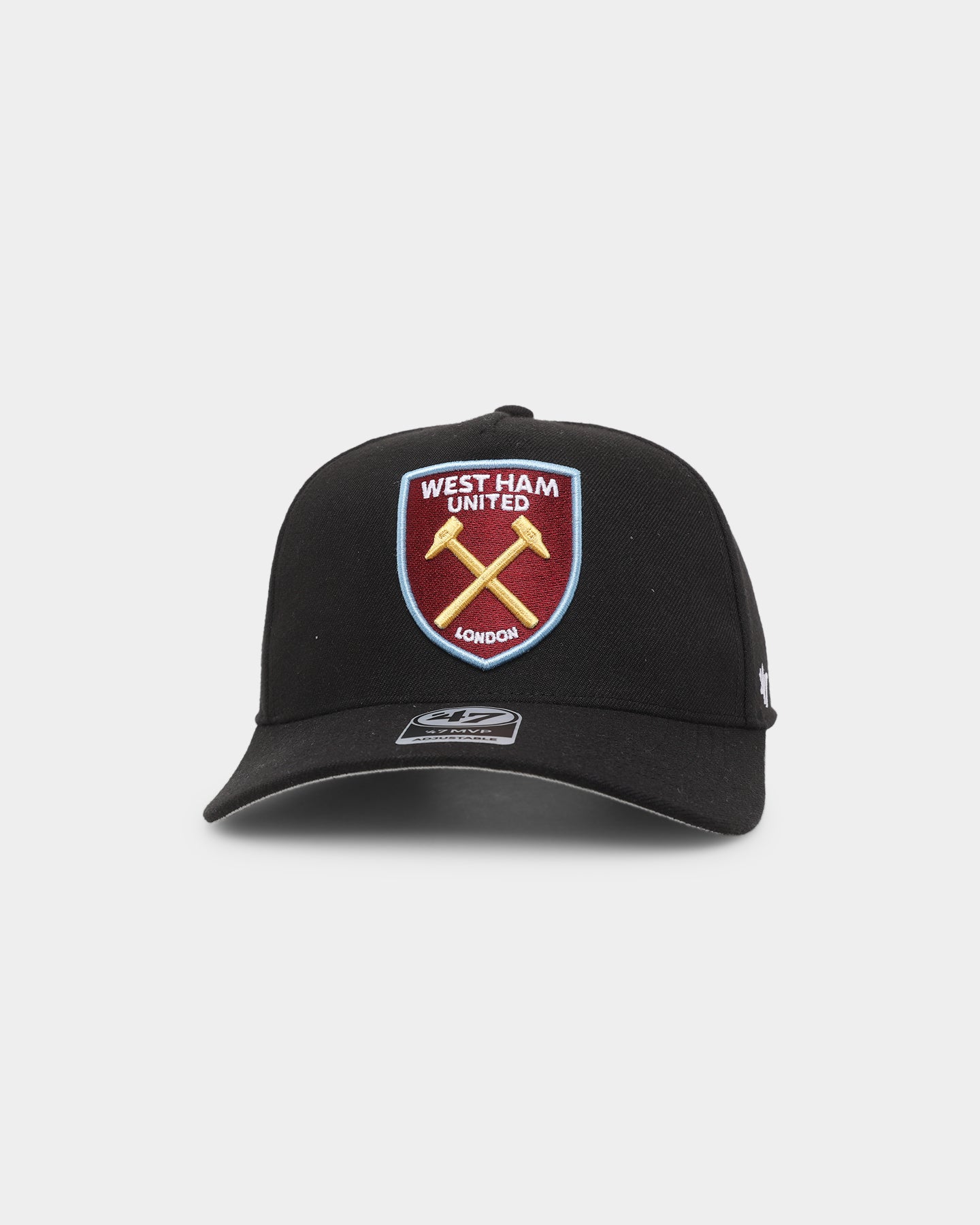 47 Brand West Ham United Football Club Replica 47 MVP DT Snapback Black Hat - Adjustable Baseball Cap for Men & Women - Perfect for Sports Fans, Game Day & Casual Wear