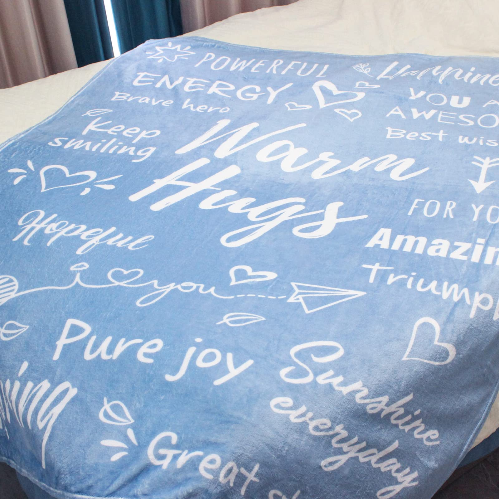 Get Well Soon Gifts for Women & Men - Inspirational Warm Hugs Throw Blanket (50x60 Inches, Blue) | Perfect for Hospital Recovery, Chemotherapy Comfort & Cozy Home Use