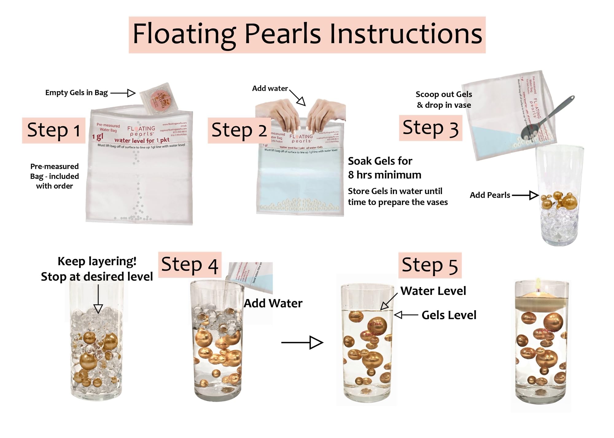 300 Floating White Pearls - Jumbo Size Pearls for Vases (Fills 4 Gallons) with Transparent Gel & Prep Bags + Warm White Submersible Fairy Lights - Perfect for Wedding Centerpieces, Home Decor, and Spa Relaxation
