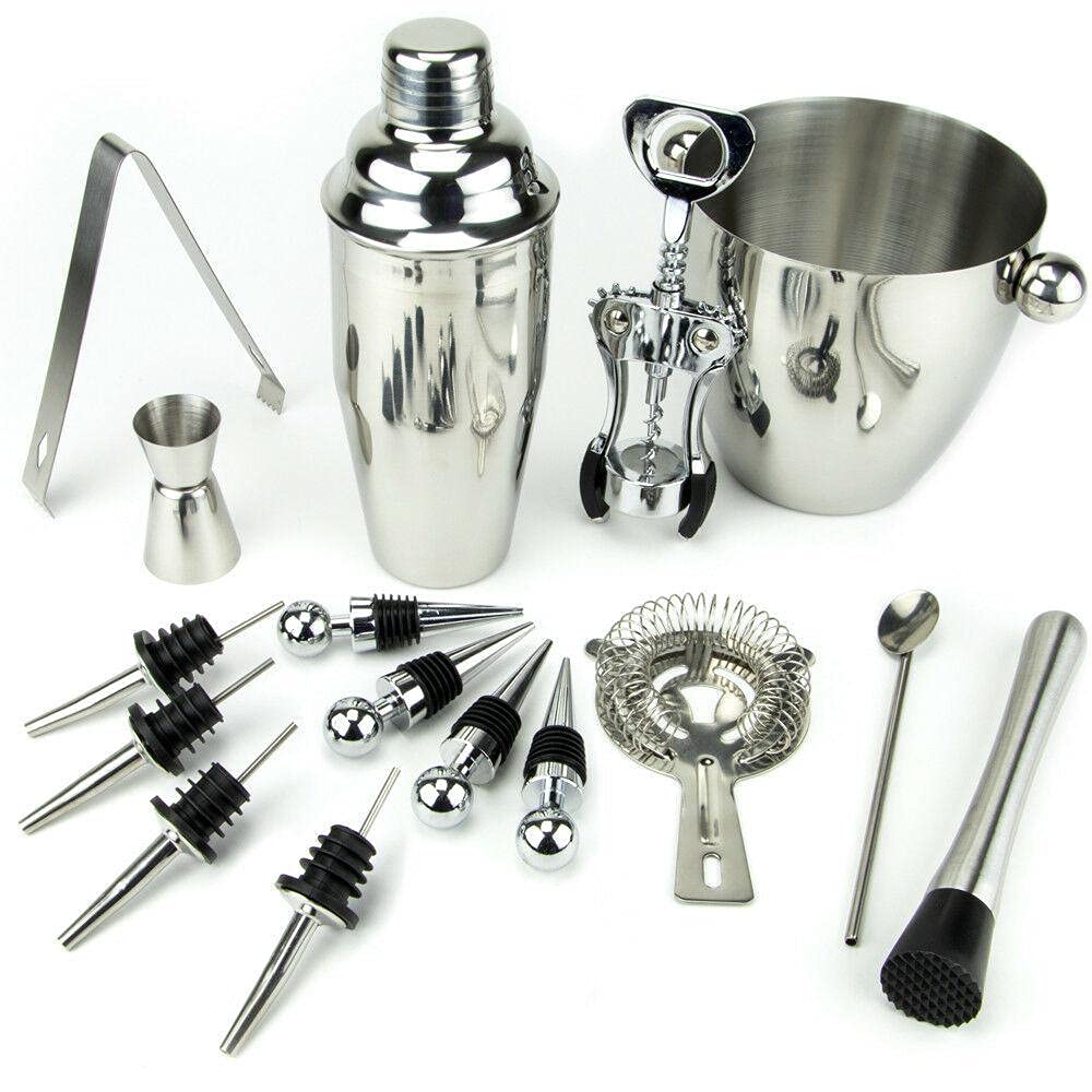Premium 16-Piece Stainless Steel Cocktail Bar Set - Bartender Kit with Cocktail Shaker, Bar Tools & Accessories for Home Bar, Mini Bar & Professional Mixology - Perfect for Parties, Entertaining & Crafting Signature Drinks
