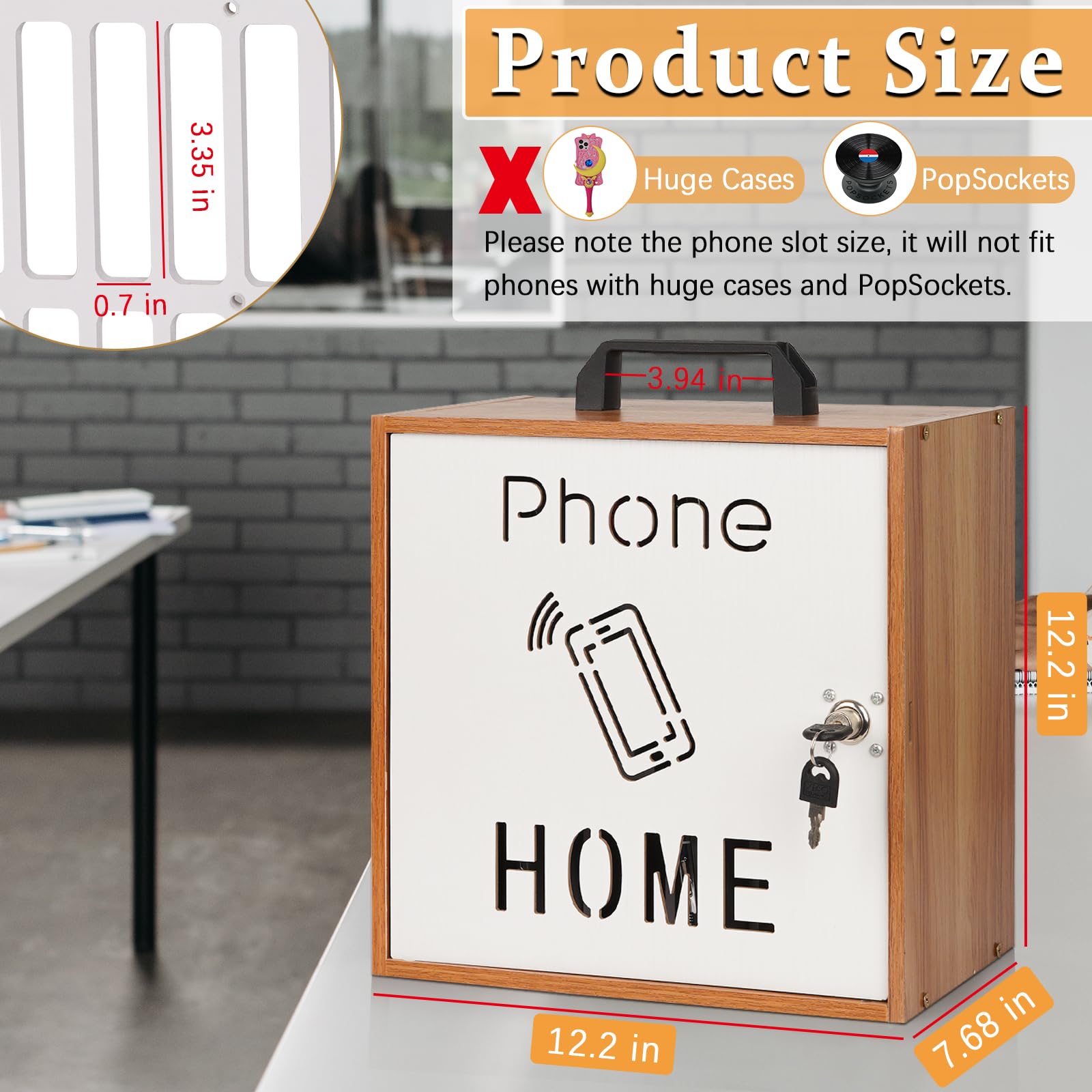 33 Slot Wooden Cell Phone Storage Cabinet with Handle & Lock - Classroom & Office Organizer for Student Phones | Durable Cherry Wood Pocket Chart for Schools, Teachers & Workplaces