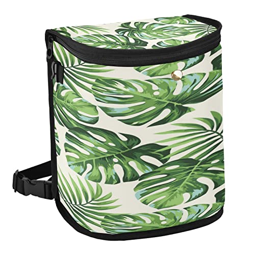 xigua Exotic Palm Leaves Car Trash Can with Lid - Leak-Proof Hanging Car Garbage Bin for SUV, Sedan & Travel | Portable Auto Waste Container for Road Trips, Commuting & Camping
