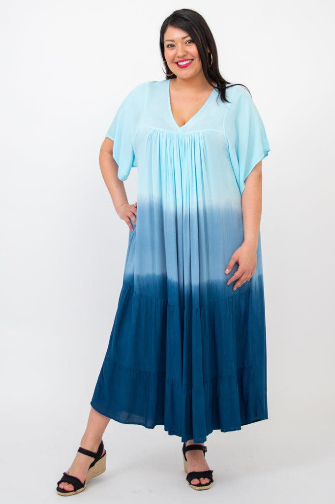 Turquoise Dip Dye Empress Dress - Elegant Boho Maxi Dress for Women | Perfect for Beach Vacations, Summer Weddings & Boho Chic Outfits