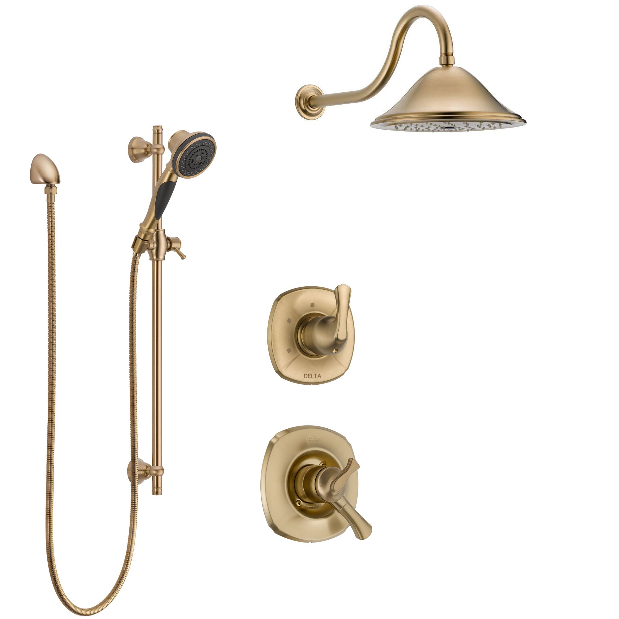 Delta Addison Champagne Bronze Shower System - Dual Control Handle, 3-Setting Diverter, Showerhead & Hand Shower with Slide Bar SS1792CZ5 | Perfect for Modern Bathroom Renovations & Spa-Like Shower Experience