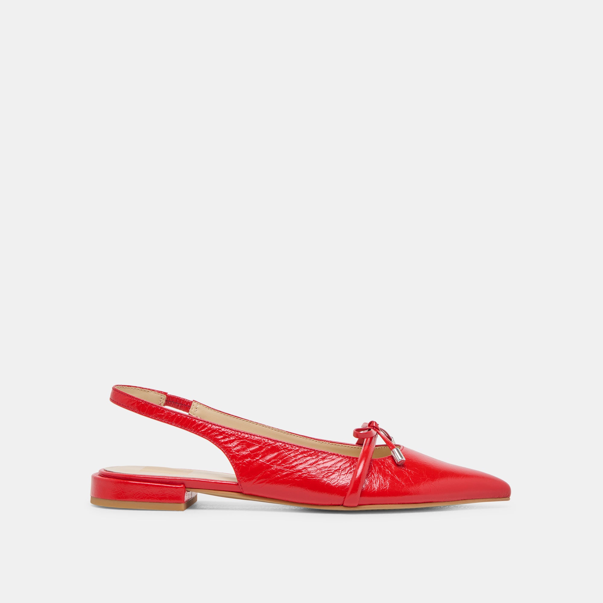 PAYGE Women's Flats - Chili Red Crinkle Patent Leather Slip-On Shoes for Casual Wear & Office Outfits