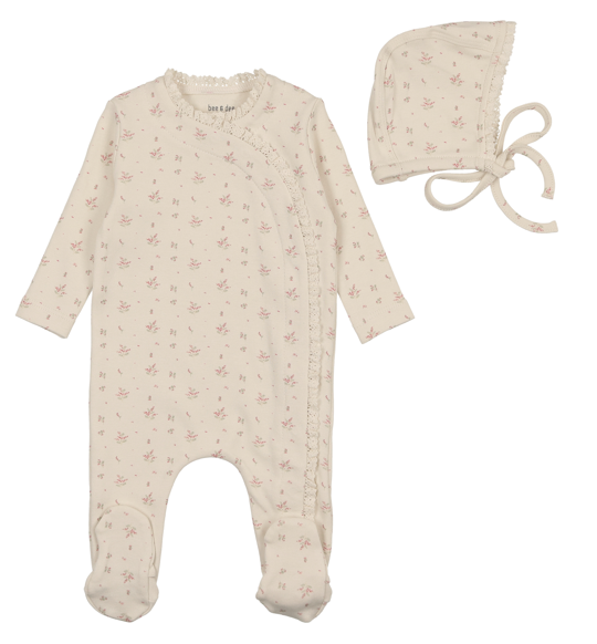 BEE & DEE Baby Blossoms Footie Pajamas with Bonnet - Soft Cotton Sleepwear for Newborns 0-3M & 3-9M - Perfect for Nursery, Bedtime & Photo Shoots