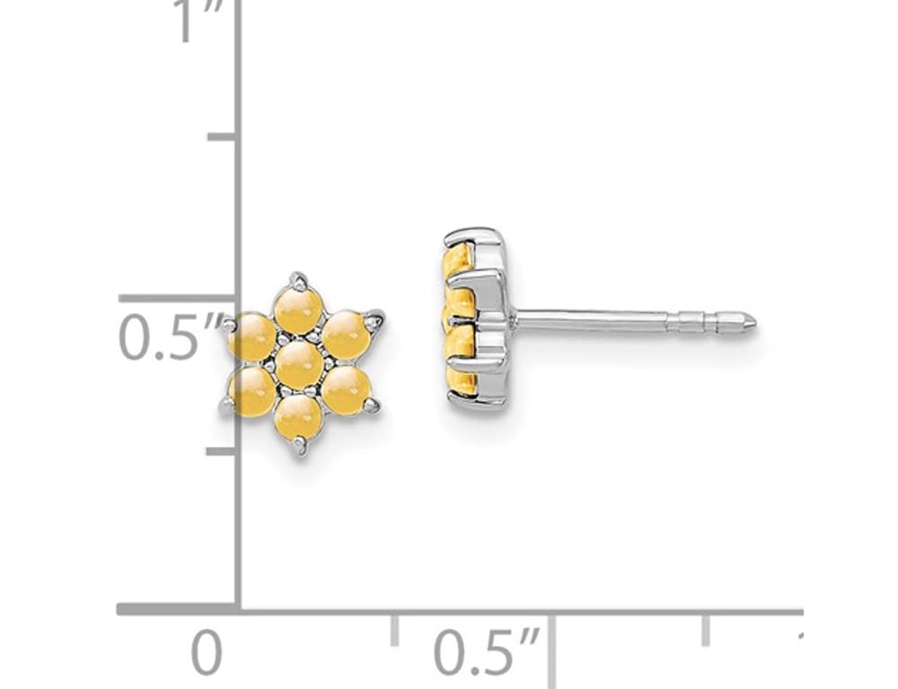 1.15 Carat (ctw) Natural Citrine Flower Button Earrings in 14K White Gold - Elegant Dangle Earrings for Women, Perfect for Weddings, Parties & Everyday Wear