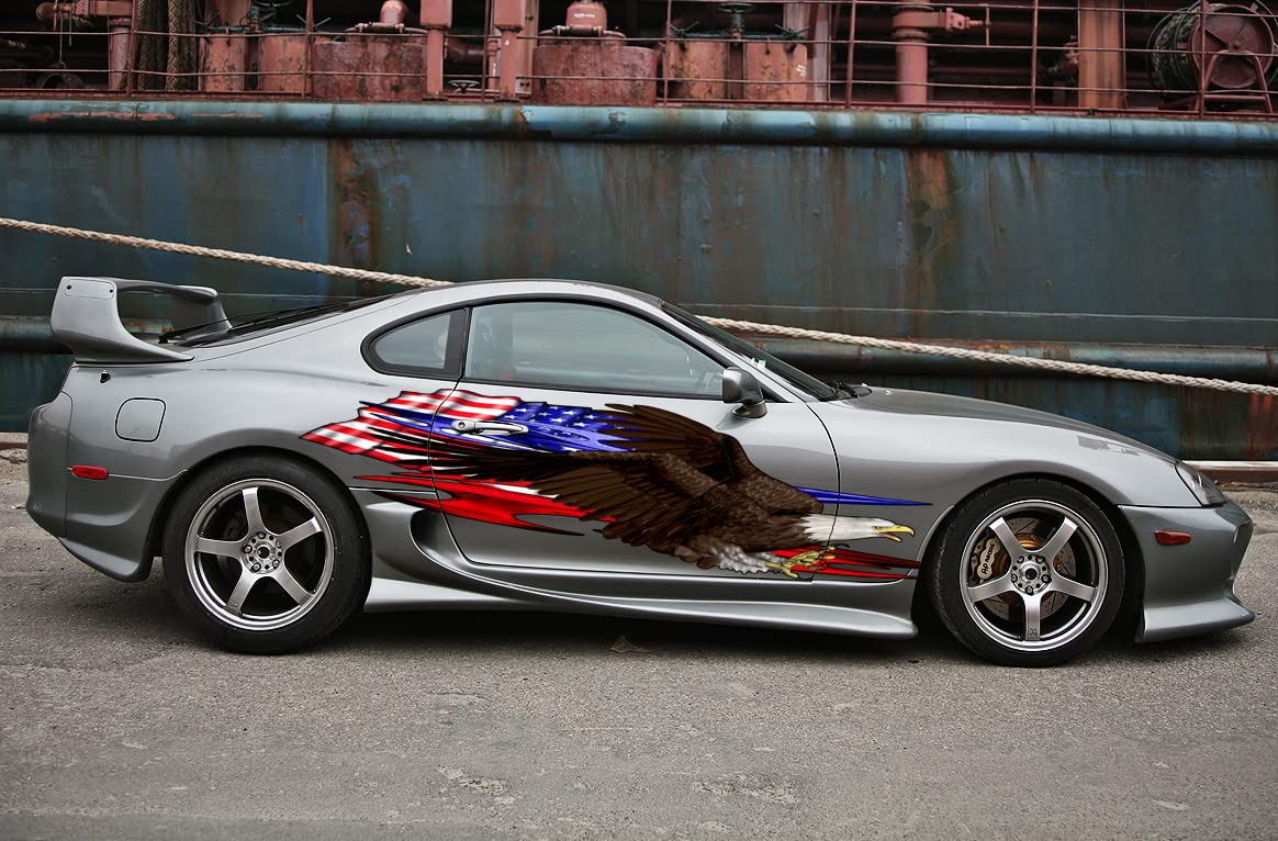 Bold Eagle Car Sticker - Patriotic US Flag Vinyl Decal for Cars & Trucks (22x70 inches) - Waterproof USA Flag Graphics for Windows, Bumpers, Laptops - Perfect for 4th of July, Veterans Day & American Pride Decor