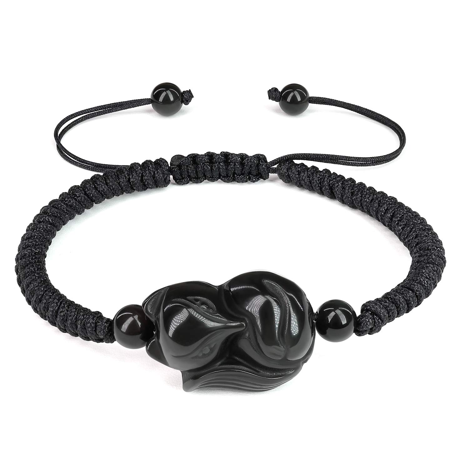 COAI Adjustable Nylon String Black Obsidian Stone Bracelet for Men & Women - Protection & Healing Crystal Jewelry - Perfect for Meditation, Yoga & Spiritual Gifts